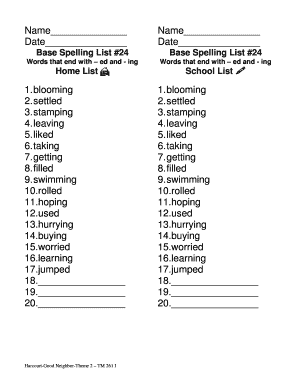 List of Ing Words  Form
