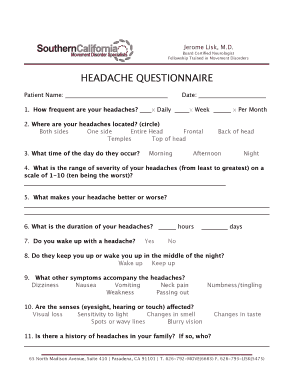 HEADACHE QUESTIONNAIRE BSoCalMDSb  Form