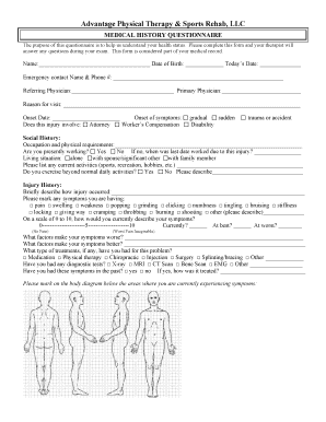 Medical History Form Advantage Physical Therapy Online