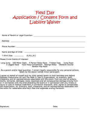 Field Day Application Consent Form and Liability Waiver Odysseyproductionsinc