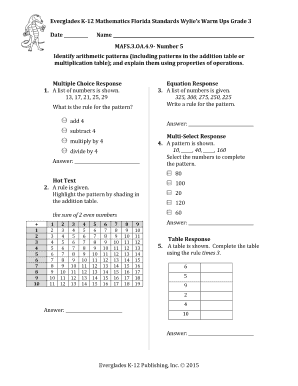 9 Number 5 Identify Arithmetic Patterns Including Patterns in the Addition Table or Multiplication Table  Form