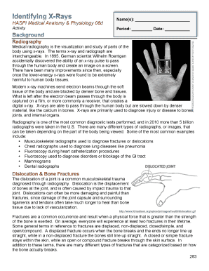 Identifying X Rays Answer Key  Form