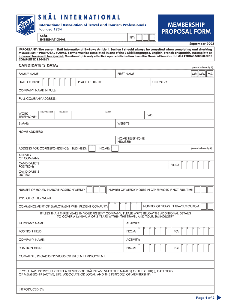 Membership Proposal Form  Skal Roma  Skalroma