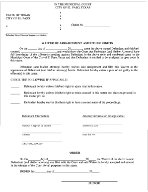 Arraignment El Paso  Form