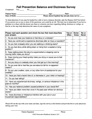 06 Patient Balance and Dizziness Survey 07 25 12doc Form