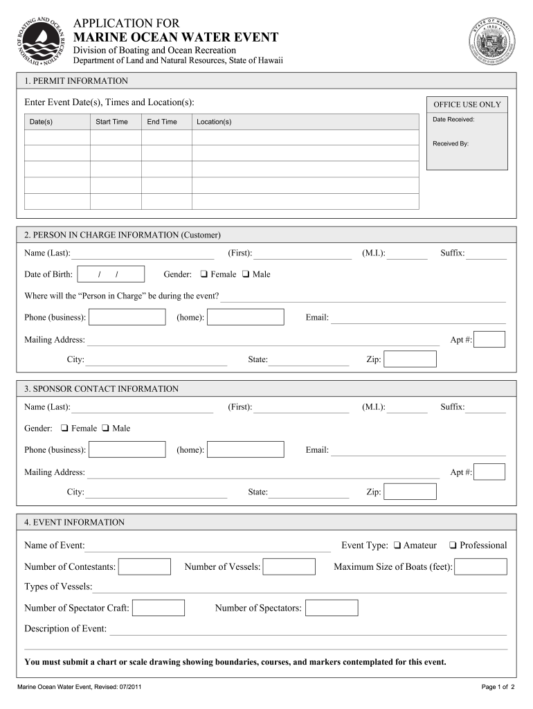  Marine Ocean Water Event Application Deptartment of Land and Natural Resources State of Hawaii 2011-2024