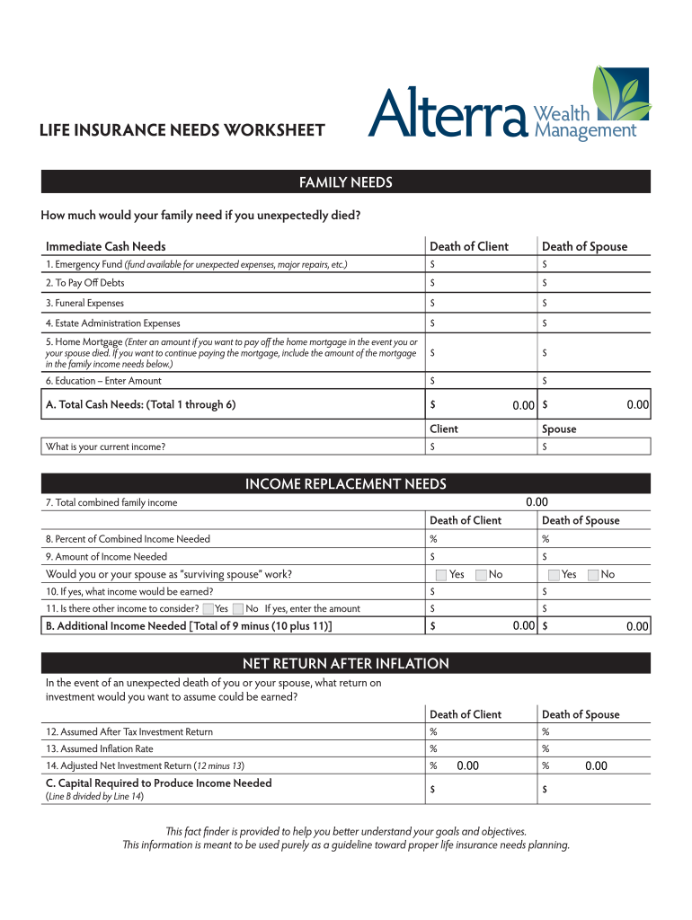 Life Insurance Needs Worksheet  Form