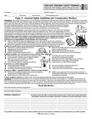 Safety Services Company Topic Tailgate Toolbox Safety Meetings PDF  Form