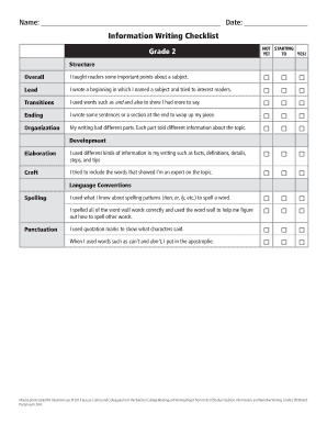 Informational Writing Checklist Grade 2