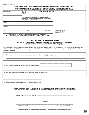 Assumed Name Certificate Forms Results for Websites Listing