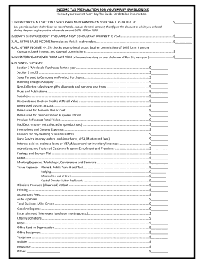 Mary Kay Income Tax Preparation Sheet  Form