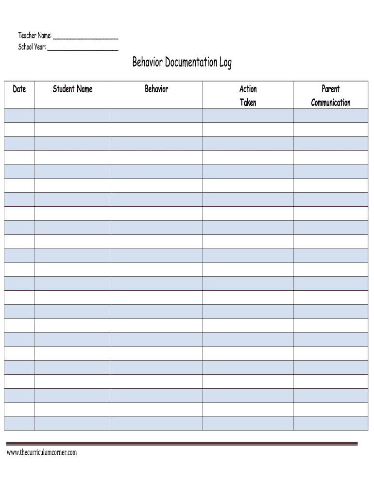 Behavior Documentation Log  Form