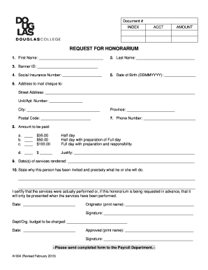 Request for Honorarium Douglas College  Form