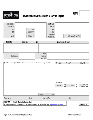 Rma Report  Form
