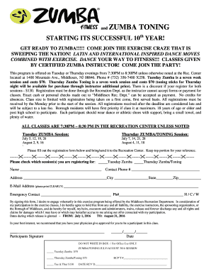 Zumba Registration Form