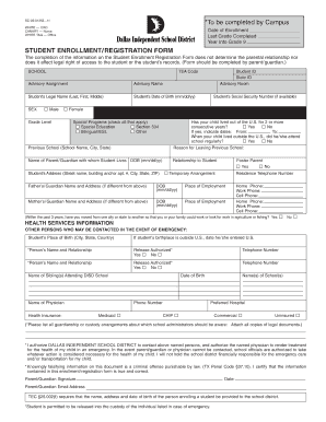 Student EnrollmentRegistration Form Dallas ISD Dallasisd