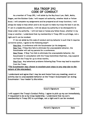 Scout Code of Conduct Template  Form