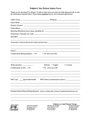 Pediatric Intake Form Bexcelspeechbbcomb