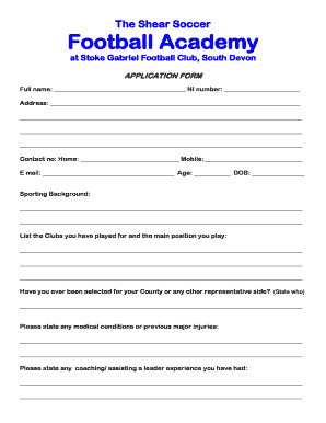 Football Academy Form