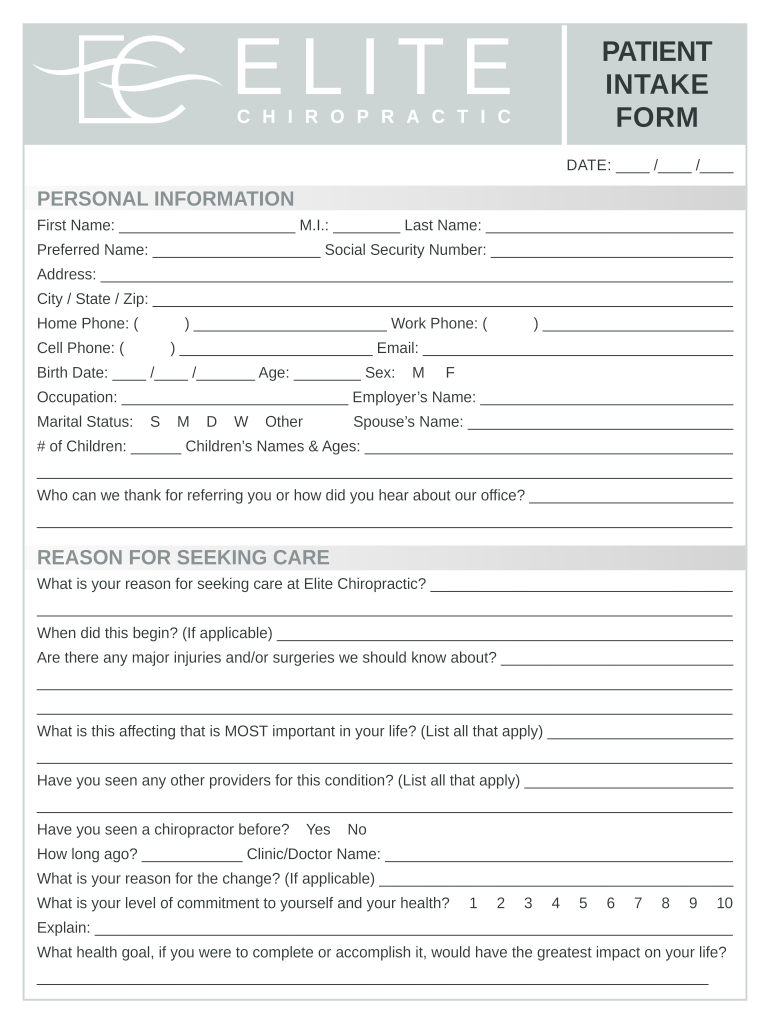 PATIENT INTAKE FORM Cdnvortalacom