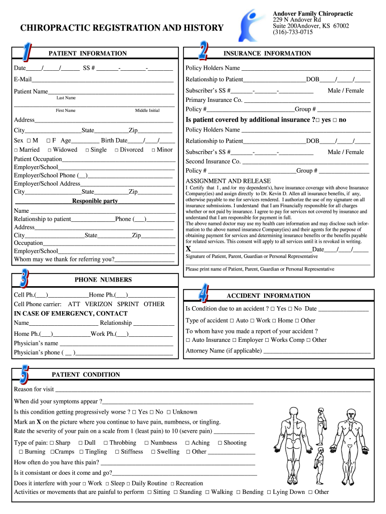 CHIROPRACTIC REGISTRATION and HISTORY 316 733 0715  Form