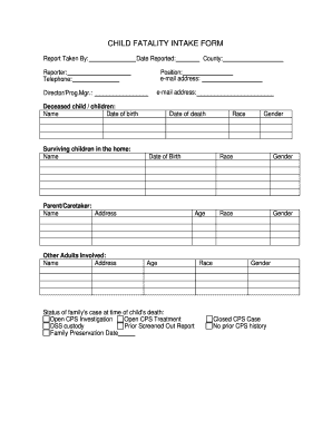 CHILD FATALITY INTAKE FORM Infodhhsstatencus Info Dhhs State Nc