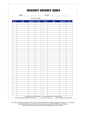 MoneySmart Kids Envelope Ledger PDF MoneySmart Family  Form