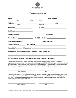 Caddie Application Algonquin Golf Club  Form
