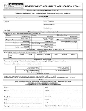 HOSPICE BASED VOLUNTEER APPLICATION FORM