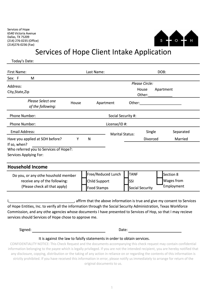 Service of Hope  Form
