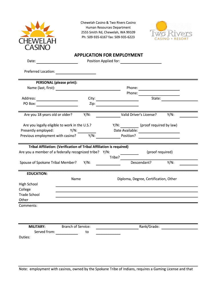 Chewelah Manor Employment Form