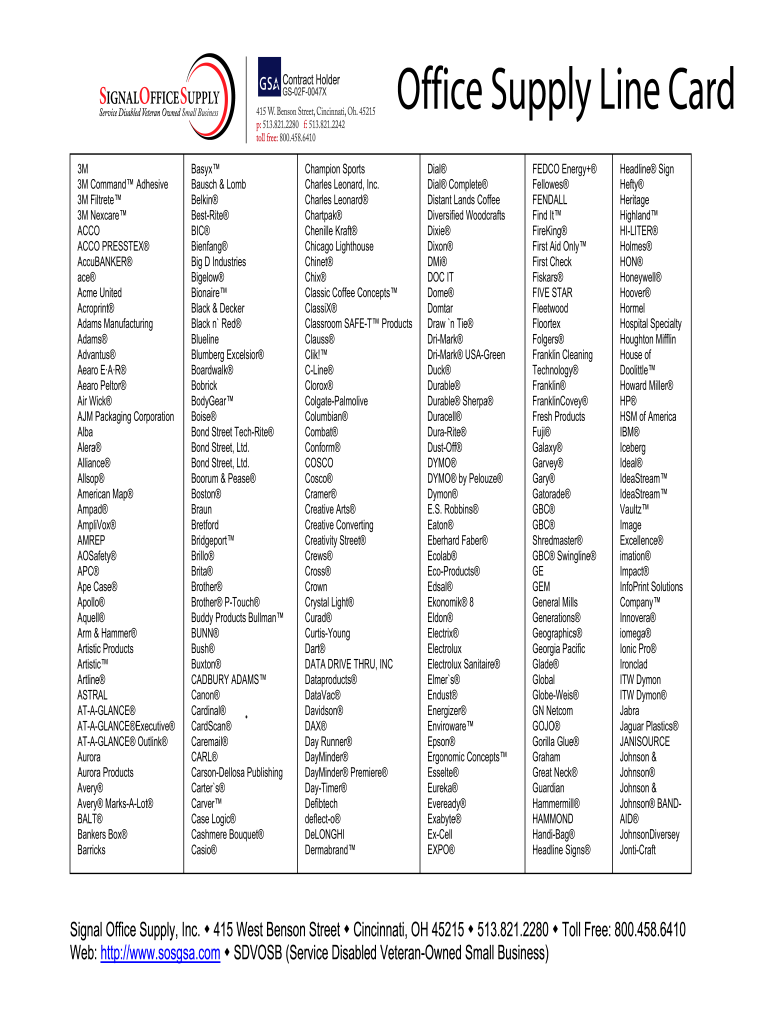 SIGNALOFFICESUPPLY Office Supply Line Card  Form