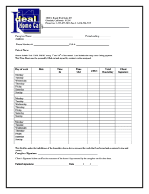 24hr Homecare Timesheet  Form