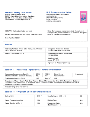 Material Safety Data Sheet Perfect Purity Advanced Lubricating Care Skin Lotion 70320doc  Form