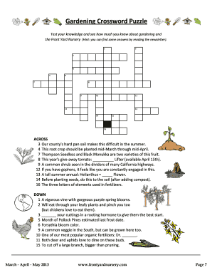 Gardening Crossword Puzzle Front Yard Nursery  Form