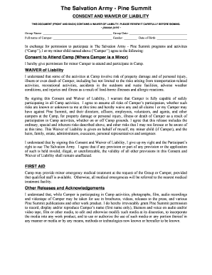 The Salvation Army Pine Summit Consent & Waiver of Liability Crusd  Form