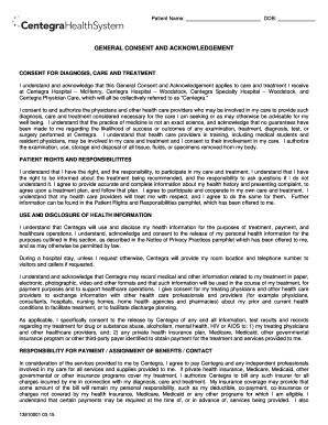 GLOBAL CHS General Consent and Acknowledgement Centegra  Form