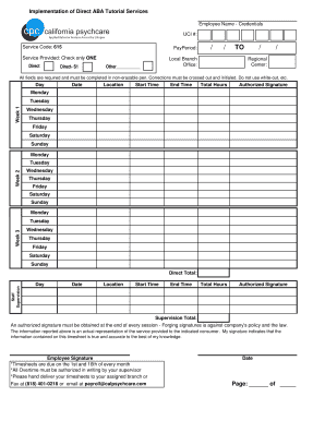 Time Sheet CPC Direct 8 1 11 California Psychcare Services  Form