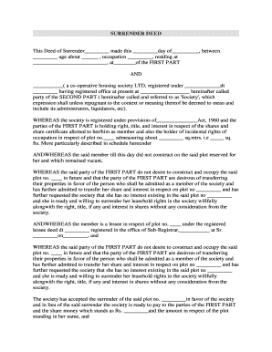 Deed of Surrender Sample  Form