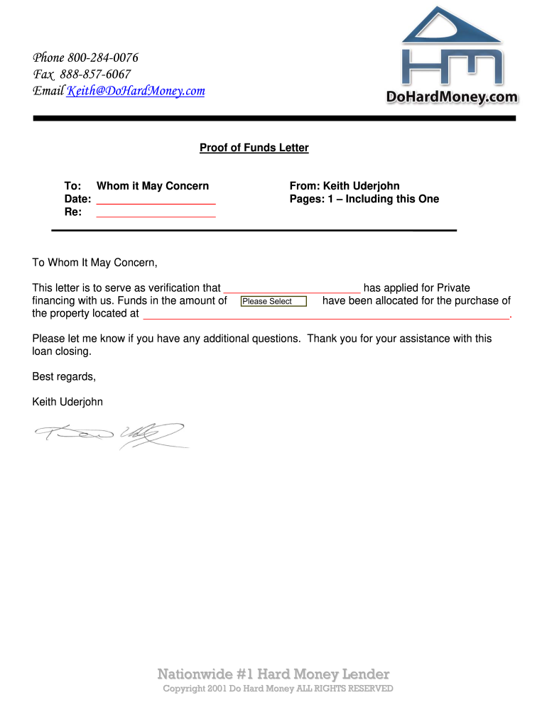 Proof Of Funds Letter Template