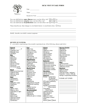 SICK VISIT INTAKE FORM Pecan Tree Pediatrics