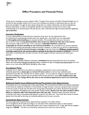  Office Procedure and Financial Policy Thank You for Choosing Us as Your Pediatric Office Glendalepediatrics 2015