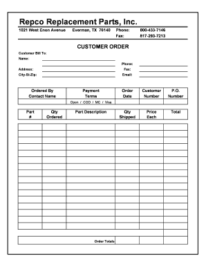 Repco Replacement Parts  Form