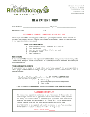 New Patient Packet Michigan Rheumatology  Form