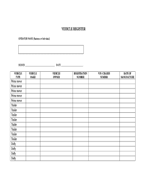 Fleet Register Template  Form