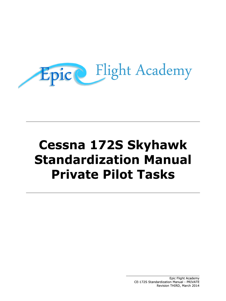Cessna 172S Skyhawk Standardization Manual Private Pilot Tasks  Legacyflightacademy  Form
