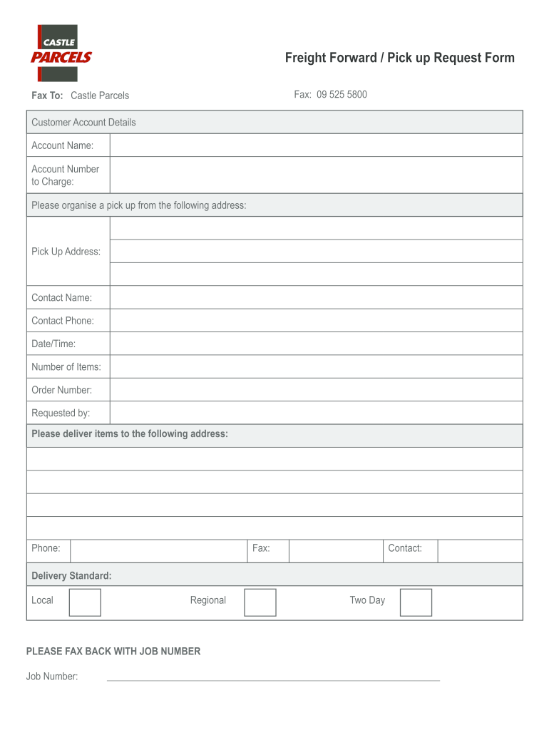 Freight Forward Pick Up Request Form Castle Parcels