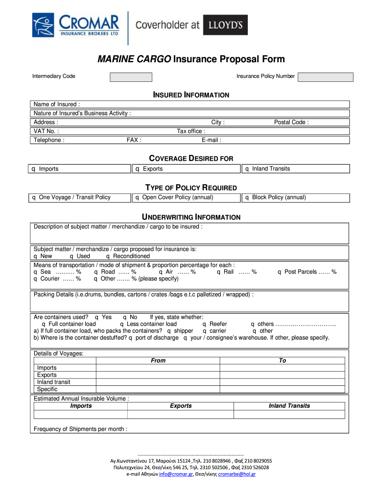 Online Marine Insurance Form