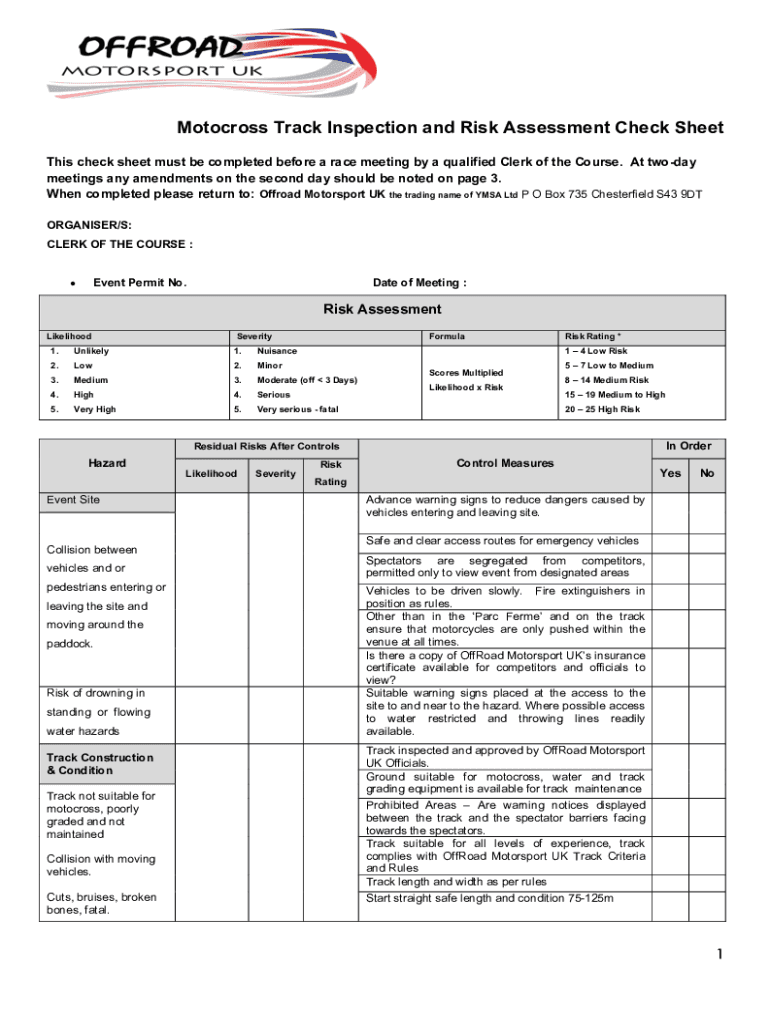 Offroad Risk Assessment Steward Form PDF Offroad Motorsports UK Offroadmotorsportuk Co