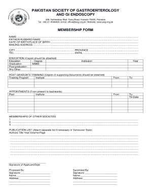 Pakistan Society of Gastroenterology  Form